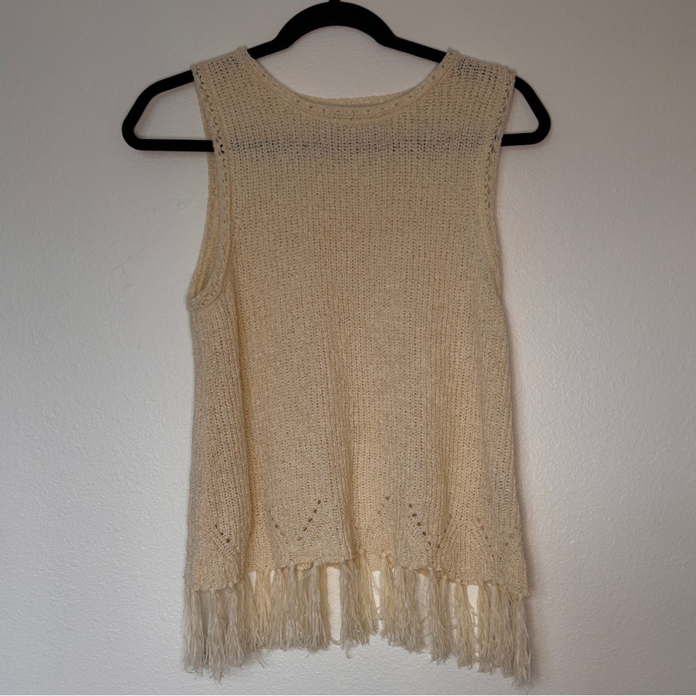 Pepin anthropologie Beige Sleeveless Knit Top with Fringe